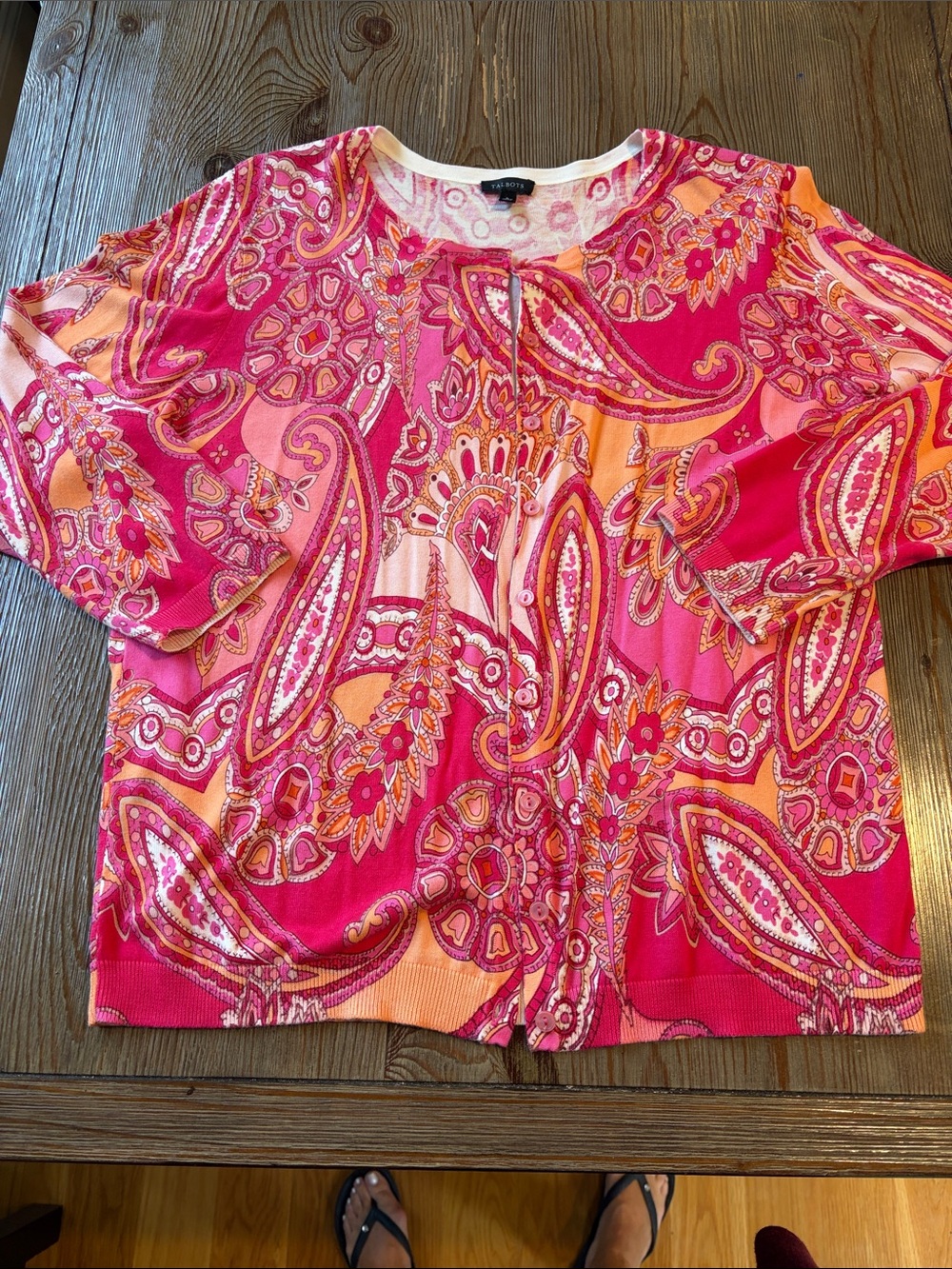 Talbots Pink and Orange Paisley Button-Front Top